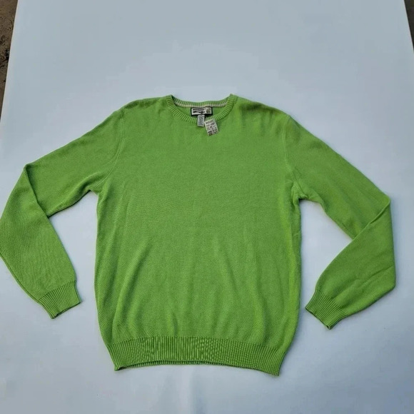 NWT Caribbean Joe Mens Size M Sweater Green 100% Cotton Pullover Crew Neck - Picture 1 of 8